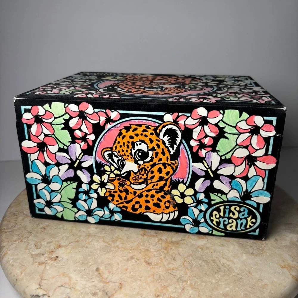 Lisa Frank Hunter the Leopard Jewelry Box Small Black Tropical Floral Drawers